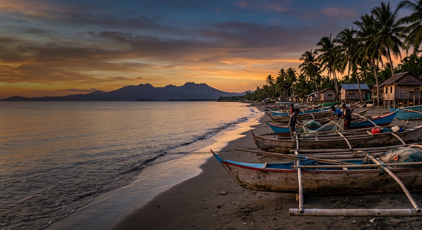 Fishing boats along the Naic coastline at sunset